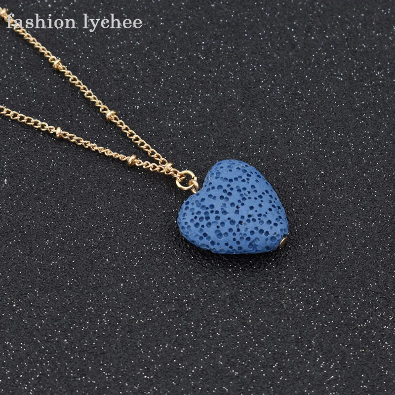 

fashion lychee Lovely Lava Stone Love Heart Pendant Necklace Yoga Aromatherapy Diffuser Volcano Necklace Women Jewelry Gift