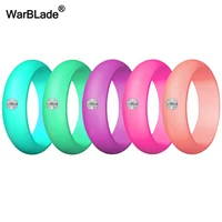 New Fashion 5.7mm Rhinestone Silicone Rings For Women Wedding Rubber Bands Hypoallergenic Crossfit Flexible Silicone Finger Ring 2
