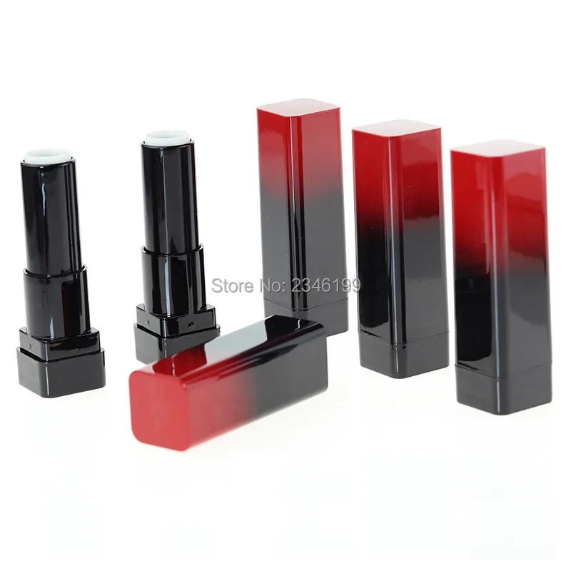 

12.1mm Empty Plastic Gradient Lipstick Tube Square High-end Lip Balm Container DIY Red Black Lipstick Package Bottle 30pcs/Lot
