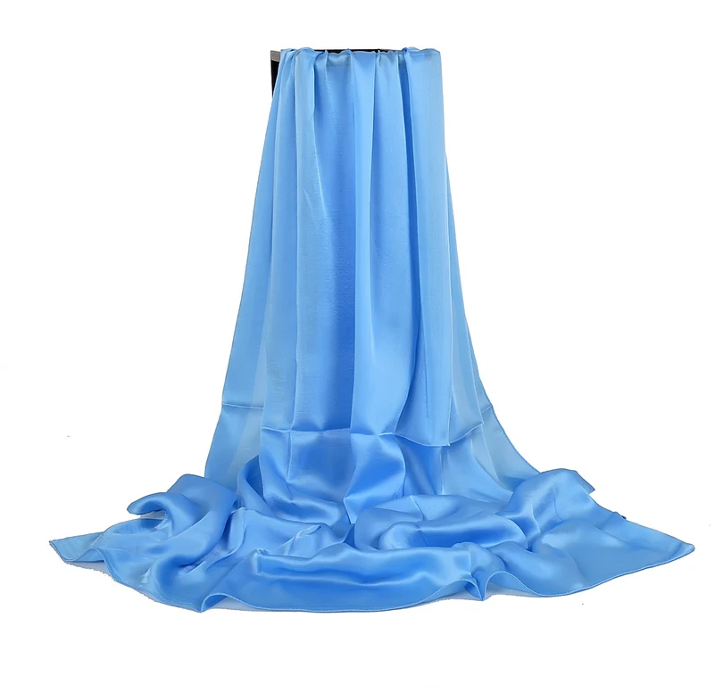 [BYSIFA] Женский Одноцветный Шелковый платок, шаль темно-синего цвета, новинка, весна-осень, элегантные однотонные атласные длинные шарфы, женские летние пляжные накидки - Цвет: light blue