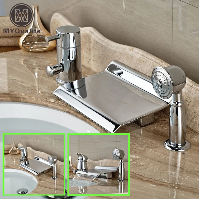NAUKWAN Widespread Roman Tub Faucet – Deck Mount, 3 Holes, 2 Lever Handles, Brush Gold, With Valve