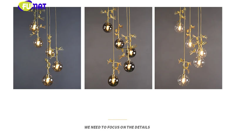 9 FUMAT Artichoke Bird Gold Glass Ball Ceiling Lamp Chandelier Spiral Staircase Villa G4 LED Modern Style Penthouse Layers Lights