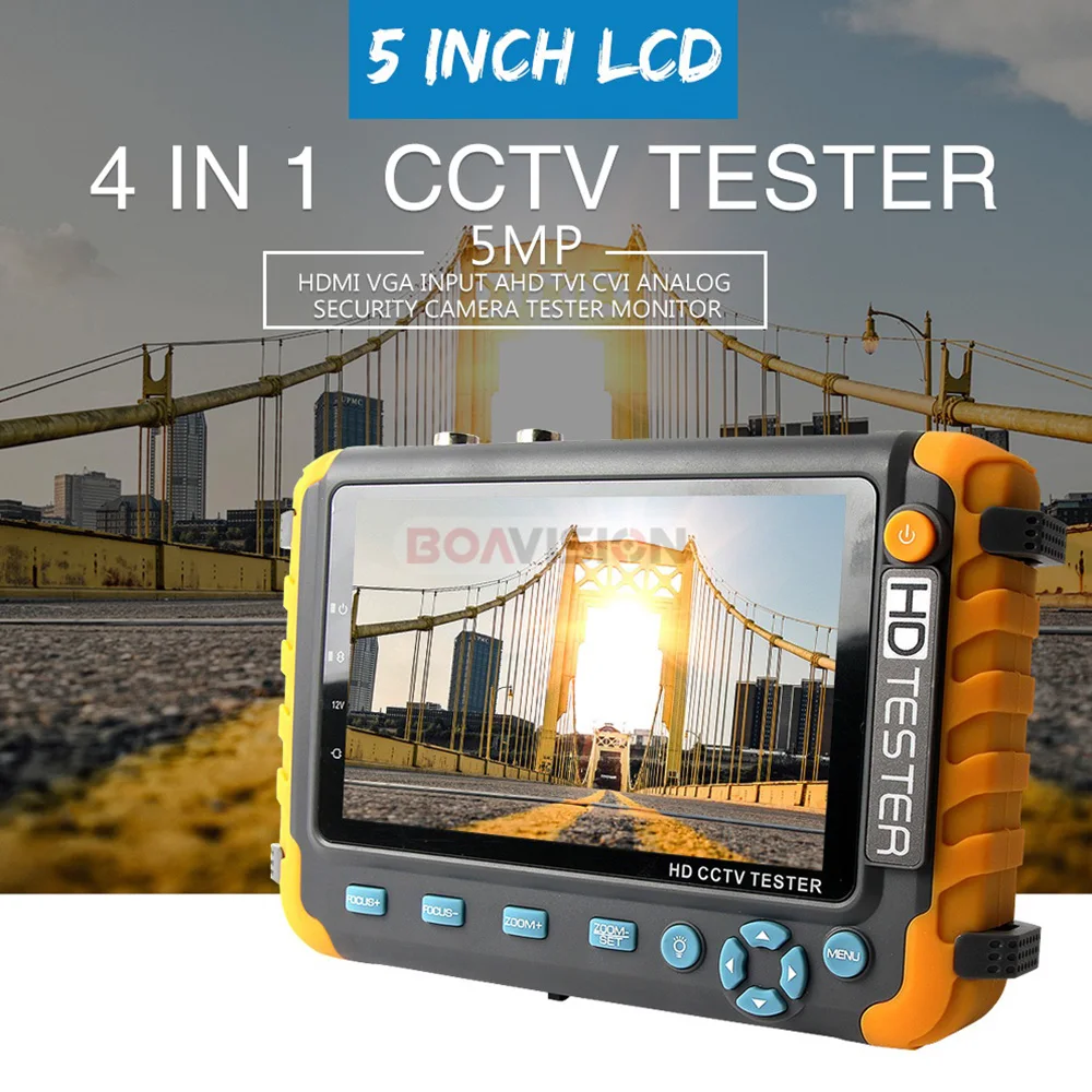  5MP CCTV Security Camera Tester With 5 Inch TFT LCD Monitor For 4 IN 1 TVI AHD CVI Analog Security 