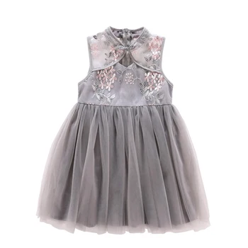 

baby girl embroidery floral cheongsam Dress Chinese Qipao Child Dresses for 4 - 14 yrs teenagers girls Lace dress summer clothes