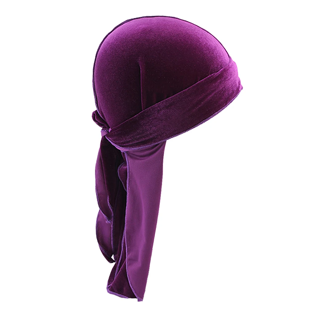 Women Men Long Tail Plain Velvet Bandana Turban Hat Durag Headwear Pirate Cap Head Wraps