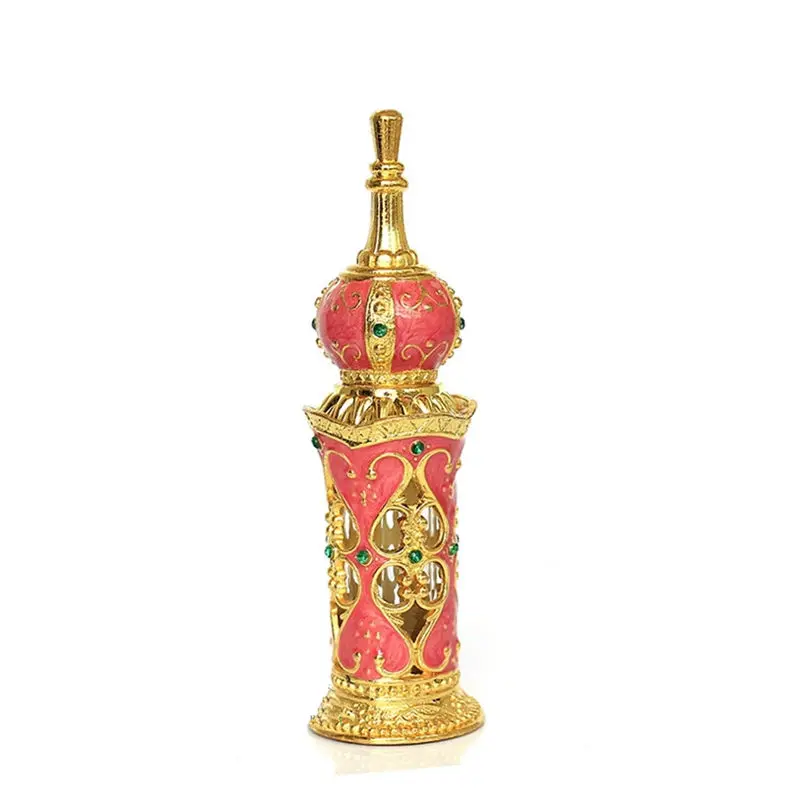 1 шт. 12 мл старину металлический флакон для парфюма в арабском стиле выдалбливают Бутылочки для эфирных масел стеклянный флакон-капельница - Цвет: Gold Rose