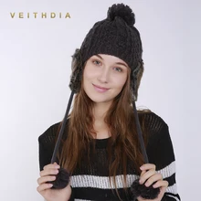 VEITHDIA зимняя Женская Ручная шапочка, шапка-бомбер, Толстая с вязаными ушками, теплая вязаная шапка-ушанка для девочек