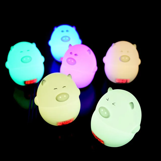 Us 15 95 22 Off Alarm Clock Cute Sound Control Kids Bedroom Silicone Usb Rechargeable Color Changing Night Light Pig Shape Gift Led Bulb Bedside In