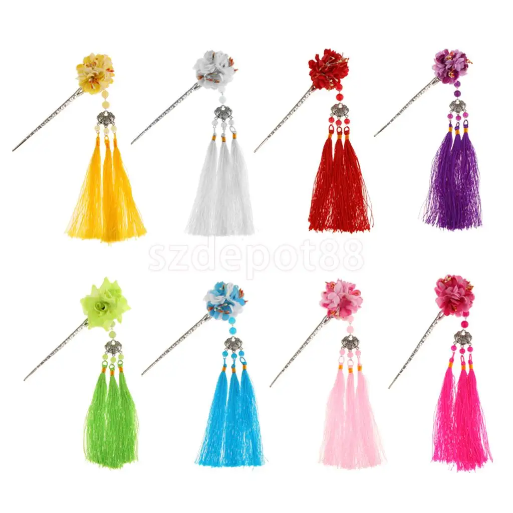 

Flower Hairpin Hair Stick Kanzashi Tassel Chignon Vintage for Kimono Hanfu