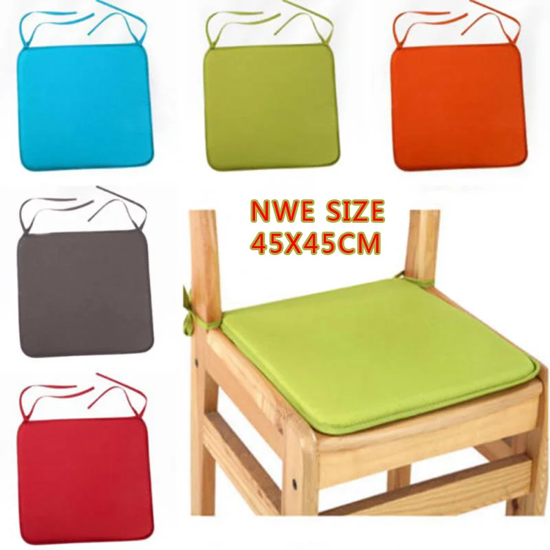

45X45CM New Hot Soft Seat Pad Patio Solid Color Garden Square Indoor Dining Tie on Office Chair Foam New Cushion