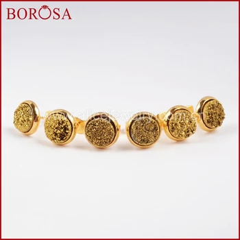 

BOROSA 8mm Round Natural Crystal Titanium Druzy Stud Earrings,Electroplated Gold Titanium Druzy Geode Gems Earrings G0198-4