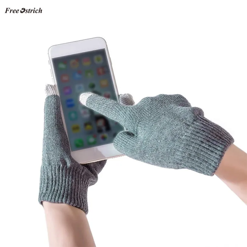 

Free Ostrich Womens Mens Touch Screen Gloves Warm Winter Knitted Finger Gloves Mittens Female Solid Fleece Gloves Screen OC18