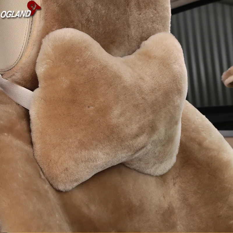 OGLAND Стайлинг из настоящей овчины, Автомобильная подушка для шеи, для автокресла, удобная, цветная, меховая, амортизирующая, заводская цена - Цвет: Camel
