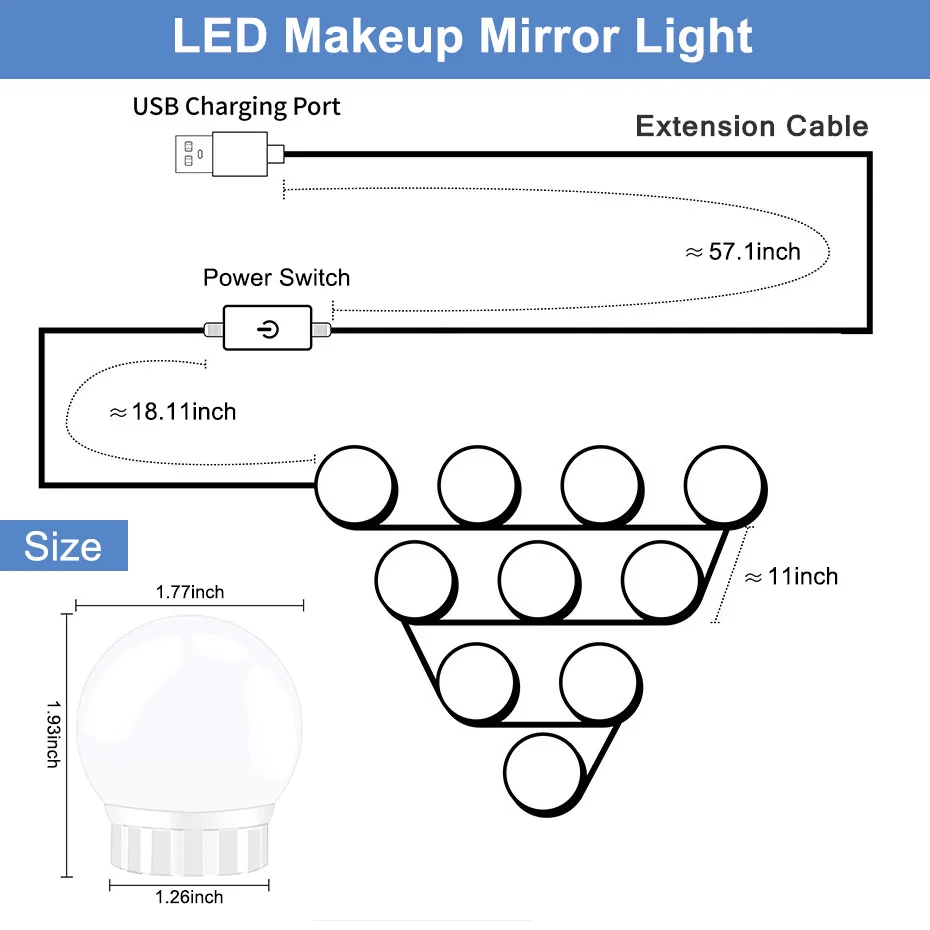  5V Lighted Makeup Mirror Bulbs Stepless Dimmable Dressing Table Light Bulbs Hollywood Led Vanity Mi - 33062622849