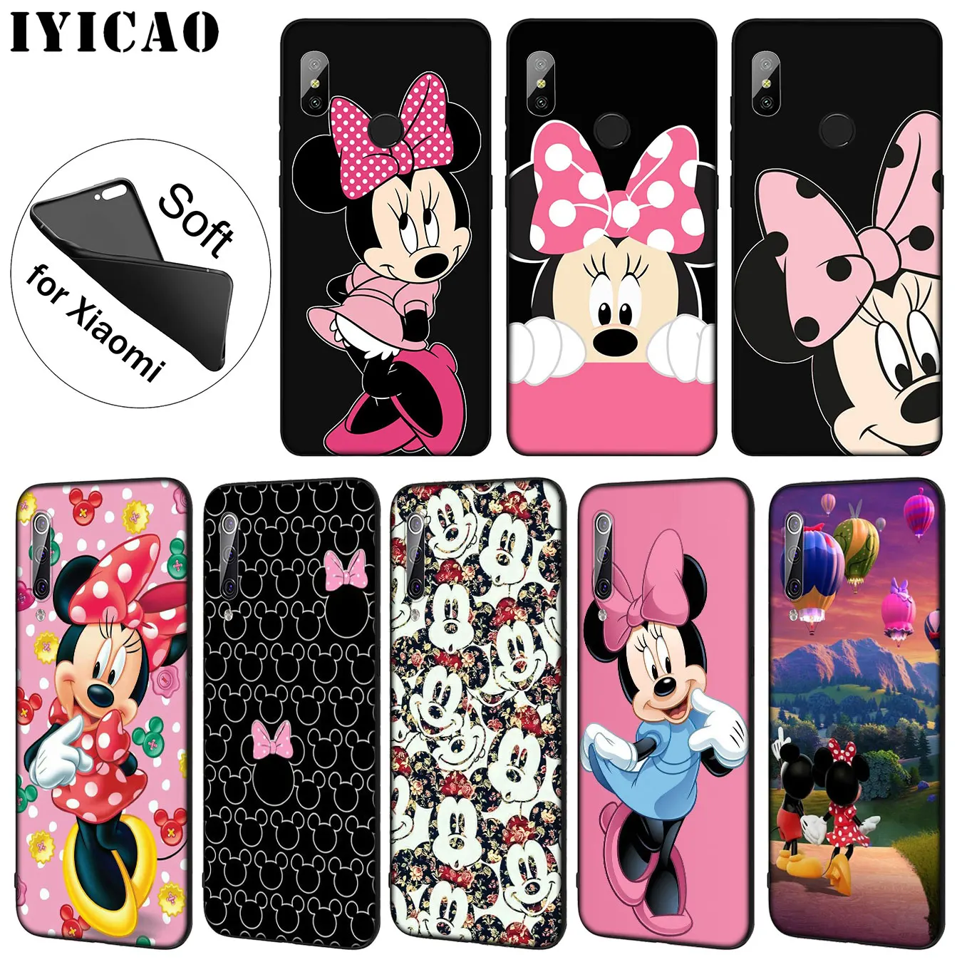 

IYICAO Minnie Mickey Mouse Soft Silicone Phone Case for Xiaomi Mi 9 8 A2 Lite A1 6 6X pocophone f1 MAX 3 mi9 mi8 mia2 TPU Cover
