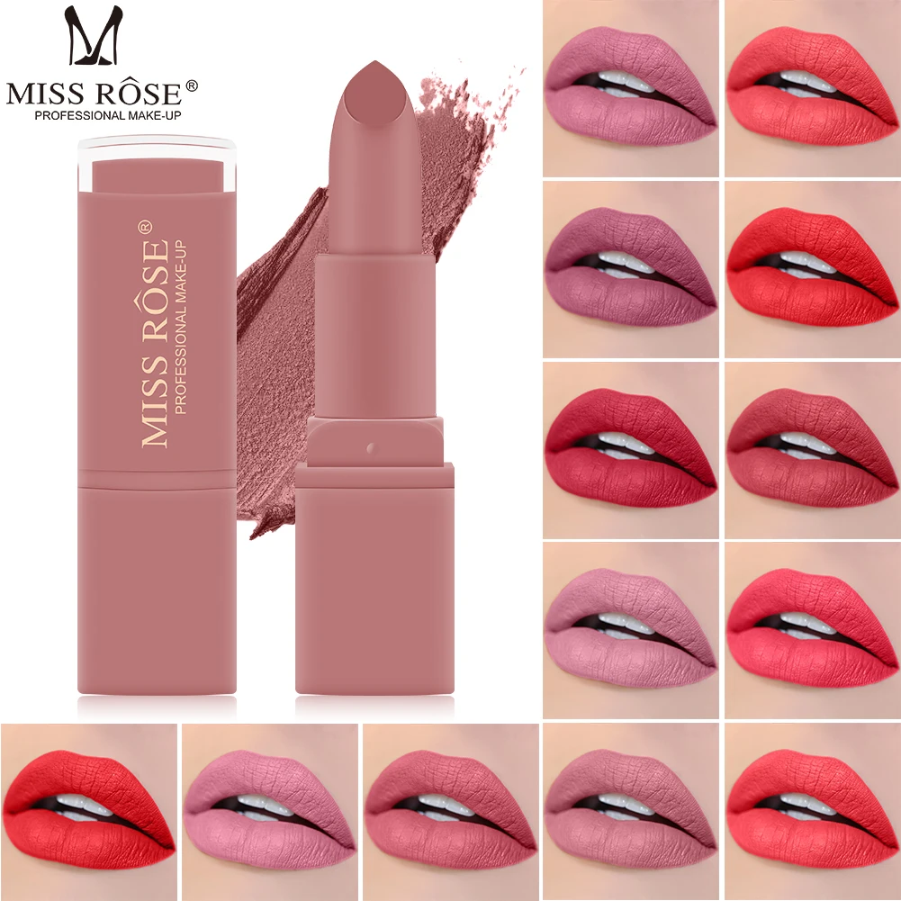 

MISS ROSE 12 Colors Makeup Matte Pink Makeup Long Lasting Lipstick Waterproof Lips Make up Cosmetic Not Fade Lip Balm TSLM2