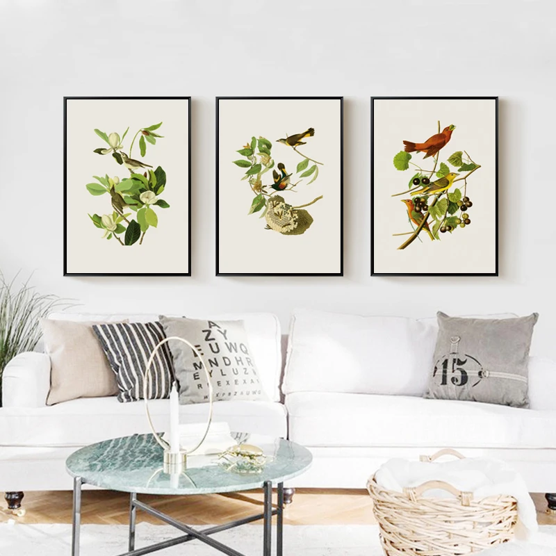 Vintage Canvas Print Poster Birds On The Tree Foraging Wall Art Painting Picture Photo Decor Home Decoration | Дом и сад