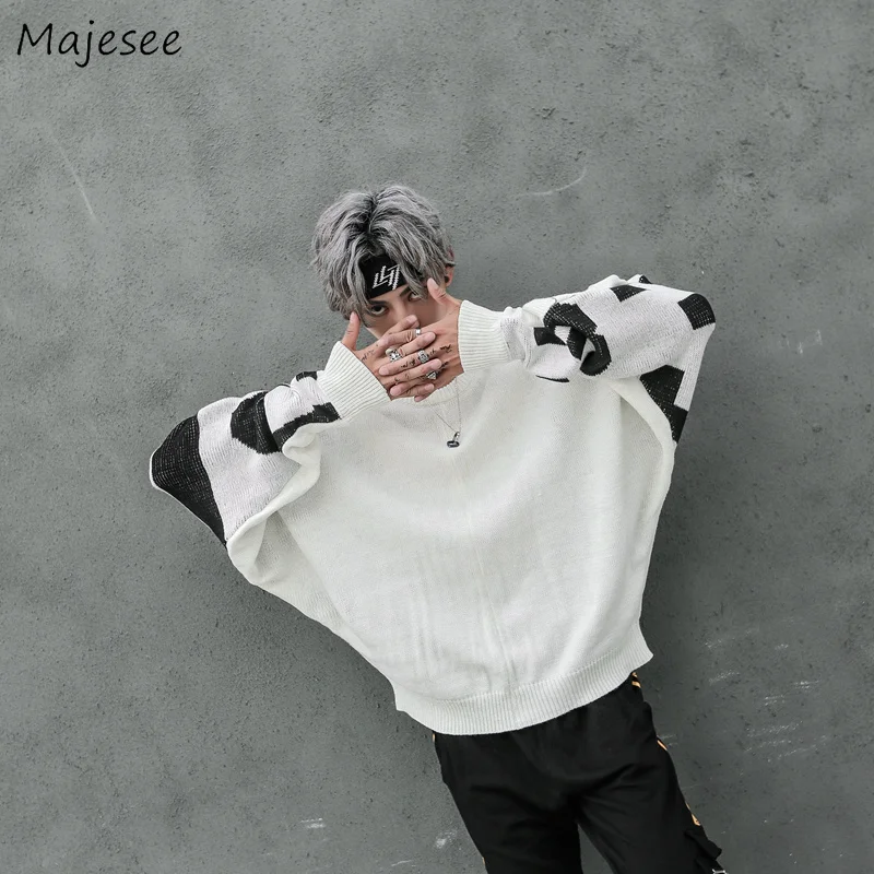 Billige Pullover Männer Oansatz Gedruckt Lose Einfache Allgleiches Europäischen Stil Täglichen Weichen Pullover Herren Fledermaus Ärmel Hüfte Hop Stricken Kleidung