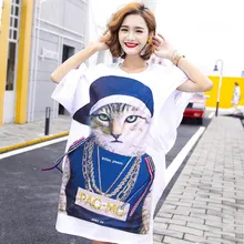 Тренд-сеттер Летняя мода мультяшная кошка футболка для женщин Повседневная Свободная длинная футболка с расклешенными рукавами харакуджу футболка оверсайз