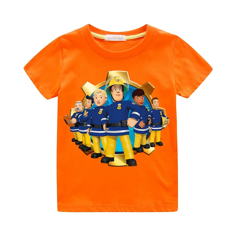 Детская летняя одежда для футболок с пожарным Сэмом повседневные футболки для мальчиков и девочек, белые футболки с короткими рукавами, топы, одежда футболки для малышей, ZA077 - Цвет: Orange T-shirts