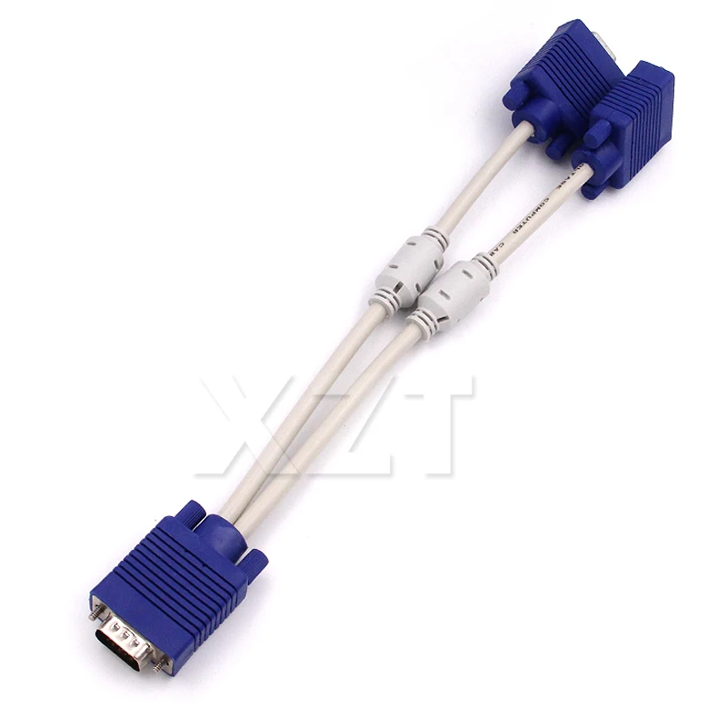 

1pcs 1 computer dual 2 monitor 15 pin Adapter video Y splitter two ports vga Extension cable connector Male to Female new