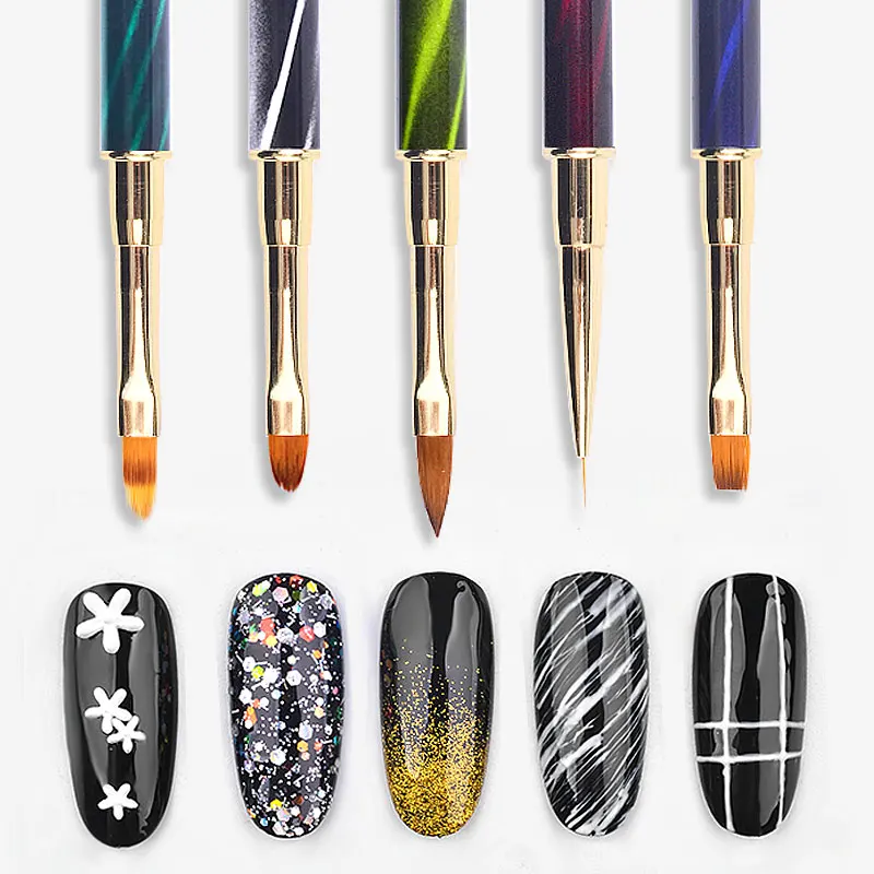 

1Pcs Dual-ended Liner Painting Gel Extension Pen Cat Eye Handle Manicure Tools UV Gel Polish Pigment Mixing Sticks Nail Tips Pen