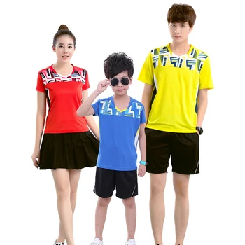 

Adsmoney Short Sleeve Geometric Pattern Tennis Suits With Shirt Shorts Skirts , Women/Men Badminton jersey Children Tracksuits