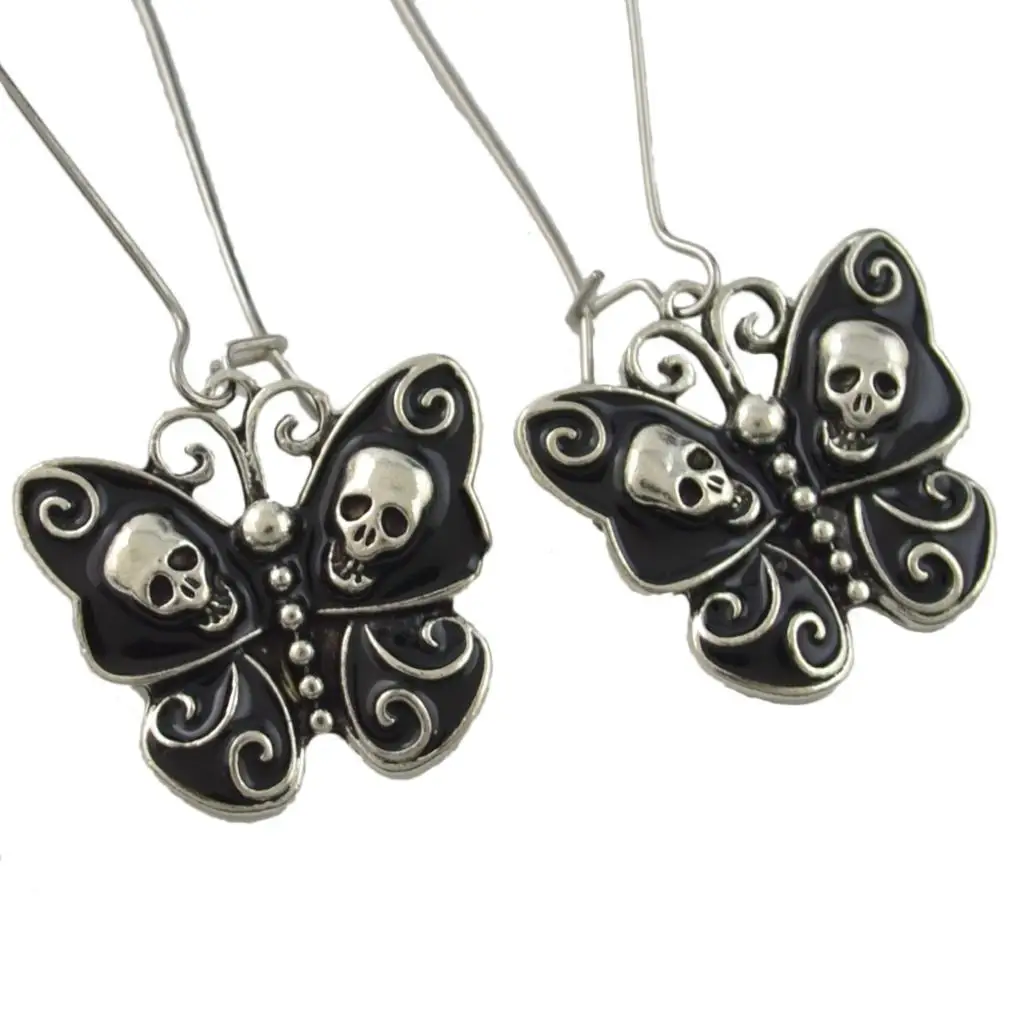 Retro Skull Butterfly Drop Earrings Black Women Halloween Earring Gothic Jewelry Gift