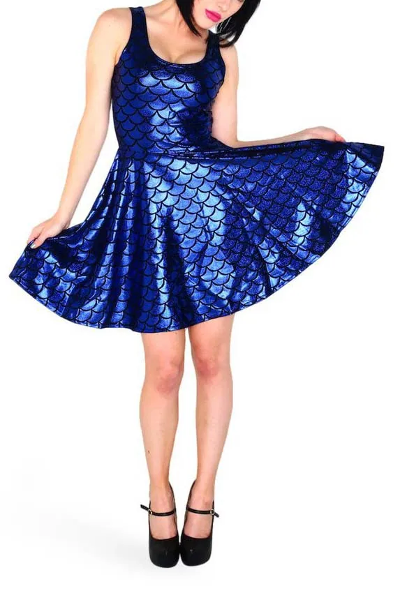 2017 NEW Fashion Women Expansion dress sapphire Fish scales print silm