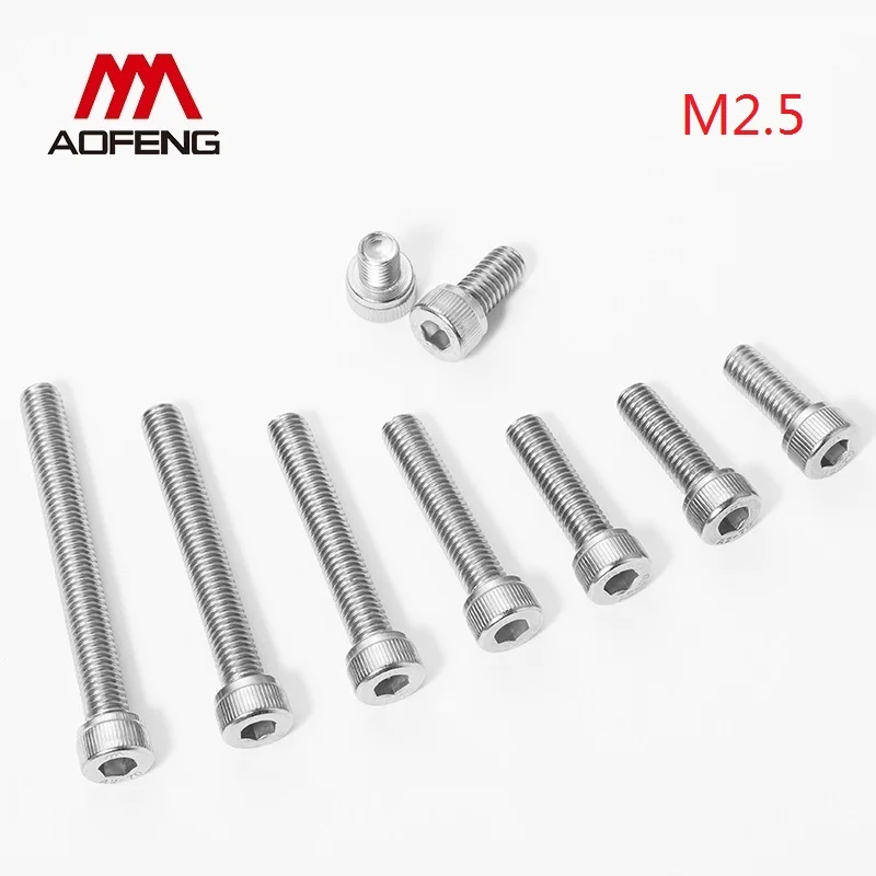 

M2.5 Hex Socket Screw 304 Stainless Steel 2.5mm*5 6 8 10 12 22 25 30 35 40 45mm Hexagon Socket Cap Head Bolt M2.5 Nut and Washer