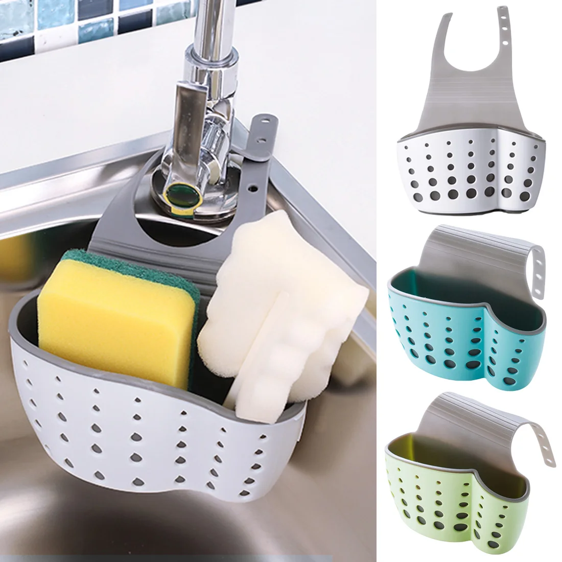 

Suction Cup Sink Shelf Soap Sponge Drain Rack Bathroom Sucker Storage Holder Kitchen Storage Organizer Tool Blue Green White