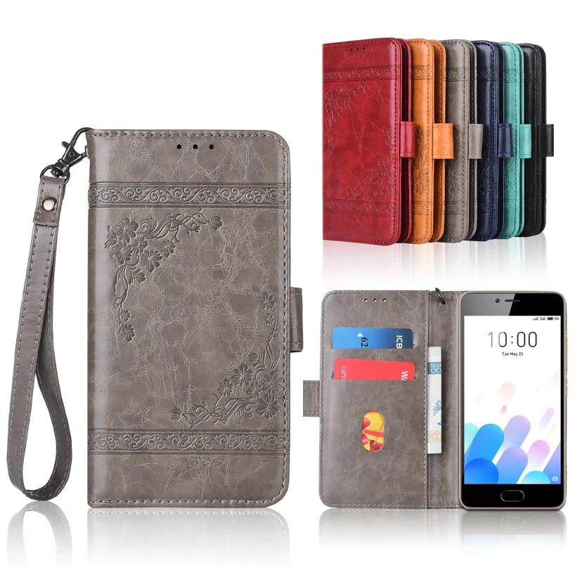 

TPU Newest Wallet case for Meizu M5c Flip case with Strap,100% special PU leather embossing flower book cover case