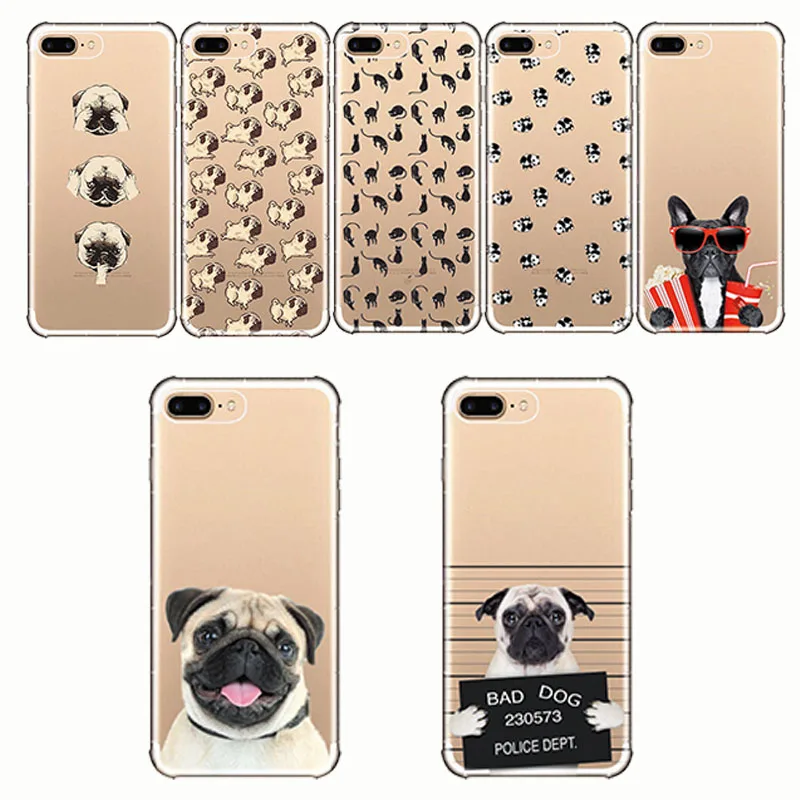 

Cute Animal Pug Pattern Design Transparent Soft Silicon Phone Cases Cover Fundas Capa for IPhone 5S SE X 6 6S 7 8 Plus XR XSMAX