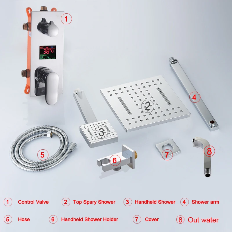 BAKALA, набор для душа в ванной, 3 функции, светодиодный, цифровой дисплей, смеситель для душа, светодиодный душевой кран, 10 дюймов, насадка для душа