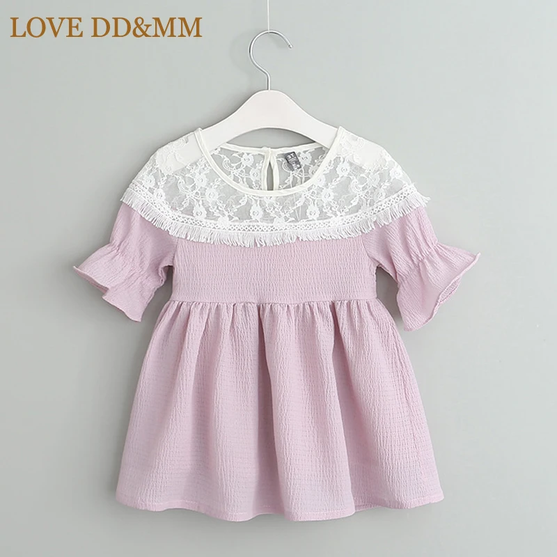 

LOVE DD&MM Girls Clothing Dresses 2019 New Girl Spring Summer Chiffon Stitching Fashion Lace Short Sleeve Dress