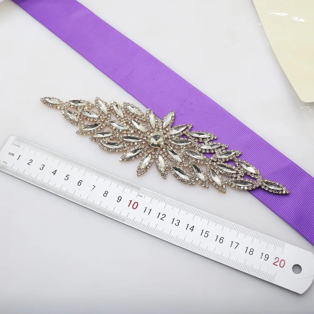 HOT NEW 1PCS 6CM*9.5CM Sewing On Rhinestone Applique for Flower Gold Clear Crystal DIY Wedding Evening Dress decoration Crafts