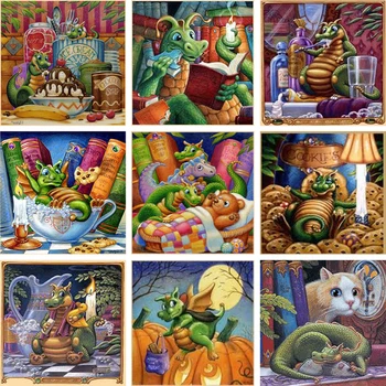 

Full Resin Cartoon Dragons 5D Diy Embroidery Diamond Painting 3D Cross Stitch Kits animal sticker home decor Halloween Gift