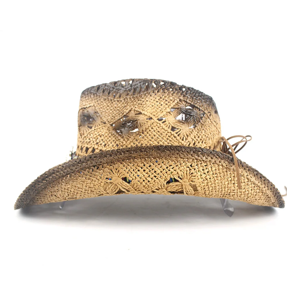 Женская и мужская соломенная открытая западная ковбойская шляпа в стиле ретро Женская Ручная работа Sombrero Hombre пляжная ковбойская джаз шляпа от солнца размер 56-58 см