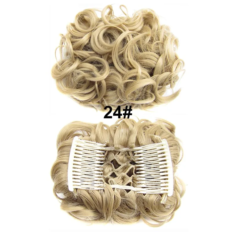 Delice Womne's Короткие вьющиеся шиньон эластичные большие волосы булочка термостойкие синтетические наращивание с двумя пластиковыми гребнями шиньоны - Цвет: #24