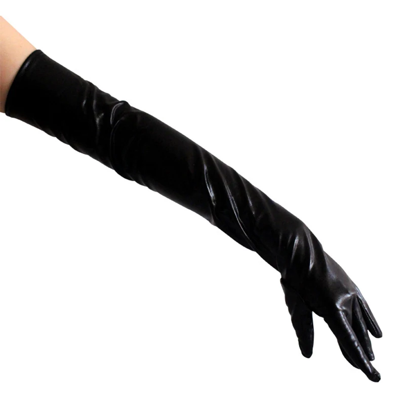 Длинные перчатки из кожи оптика один размер черный-черный