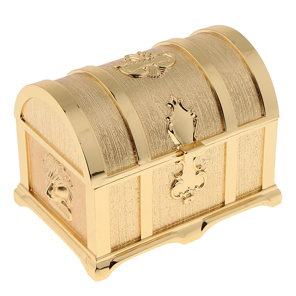 Golden Zinc Alloy Treasure Chest Box Trinkets Jewelry Box Antique Fashion Case Room Decoration