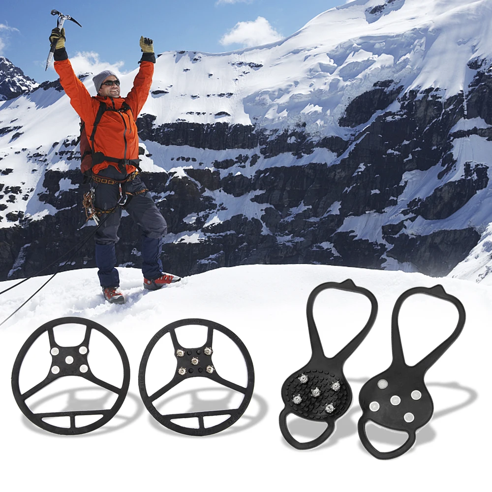 

1 Pair Hot Sale 5 Studs Anti-Skid Snow Ice Climbing Shoe Spikes Grips Crampons Cleats Overshoes Outdoor Ski Climbing Accessories