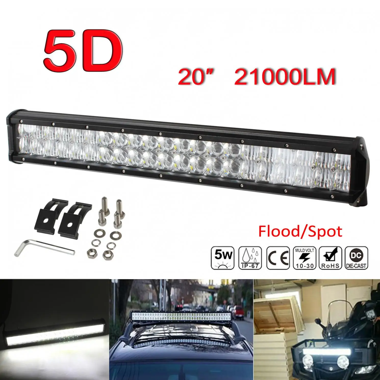 

20 Inch 210W 21000LM 5D Lens LED Car Work Light Bar Flood Spot Combo Worklight Offroad Light Lamp SUV ATV 4WD