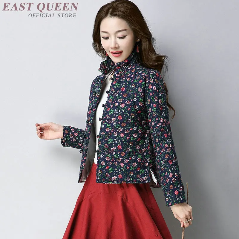 Winter women thick coat cardigan print floral traditional top clothes mid-age female vintage full sleeve bodycon coats AA3224 F