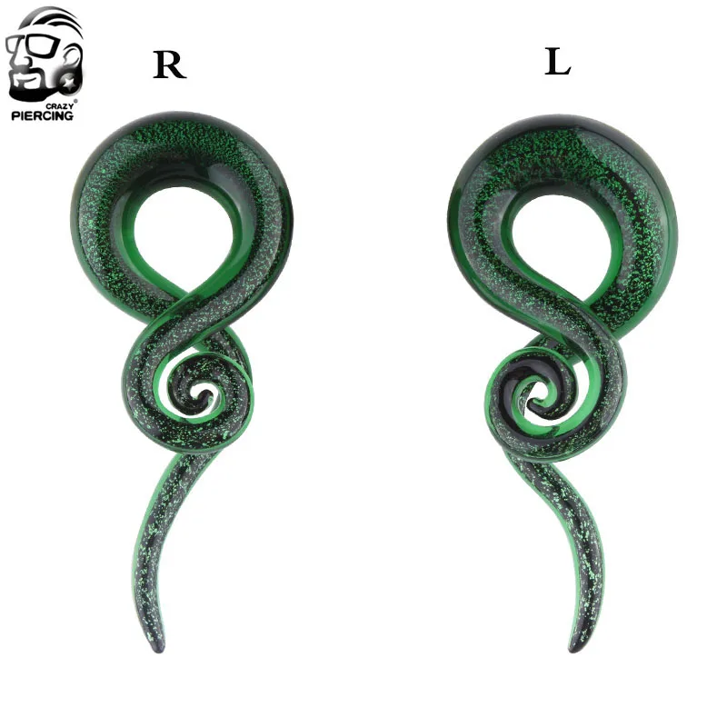 

One Pair Green Phosphor Pyrex Glass Ear Spiral Taper Gauge Ear Plug Stretching Expander Piercing Glass Gauge Body Jewelry Pirce