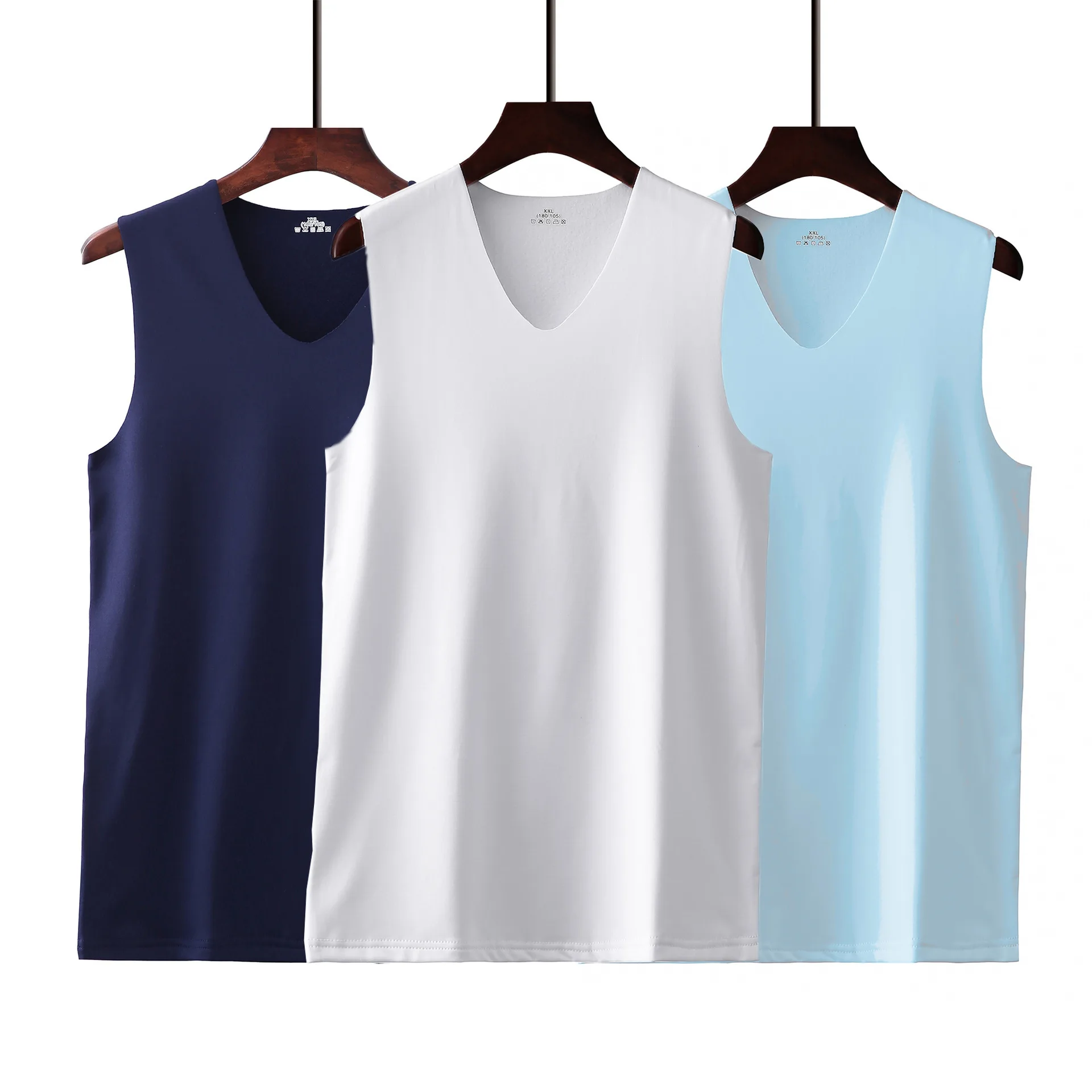 

2019 new summer Men's ice silk seamless vest slim tight young students base shirt waistcoat thin Solid