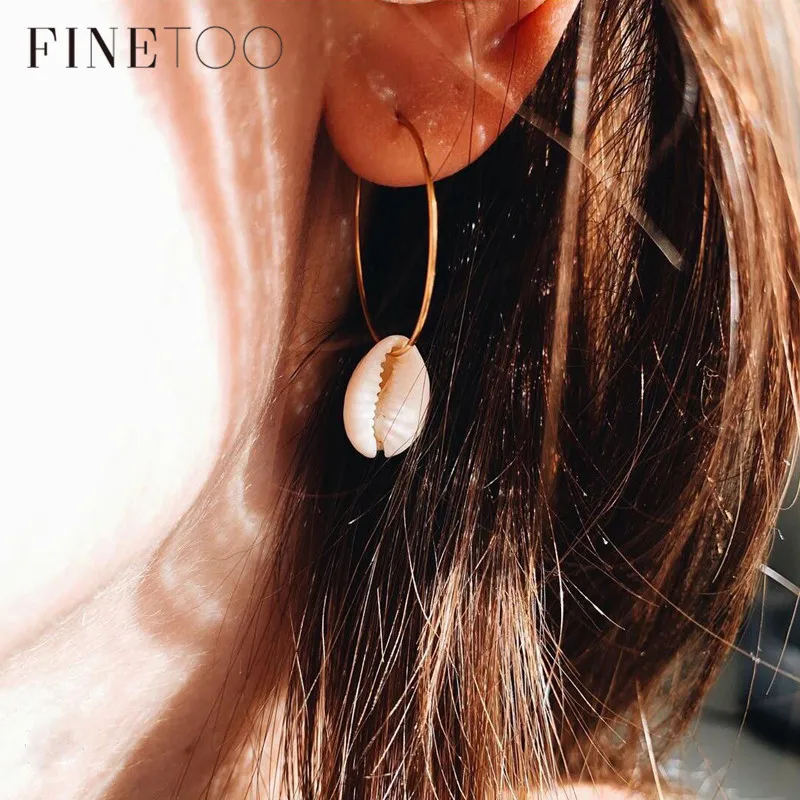 

Boho Ocean Beach Cowrie Conch Shell Hoop Earrings Minimalist Good Color Irregular Wire Hoops Natural Seashell Earrings 2019