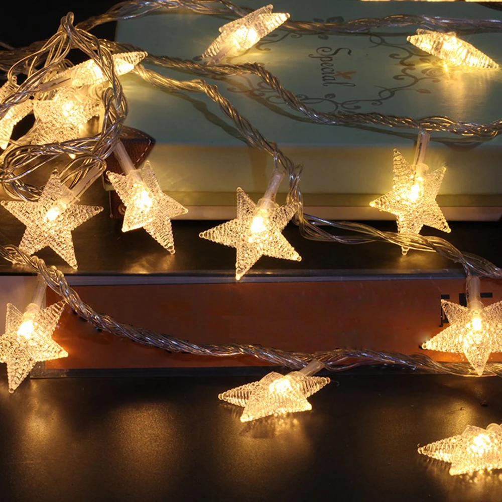 

20/40/100 led star garland string light christmas tree fairy light garland warm white home new year party birthday decor