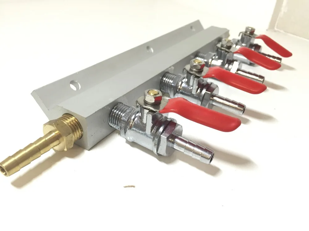 

4 Way Gas Manifold Distribution CO2 Splitter W/ Check Valves Home Brew Kegerator 1/4 Barb
