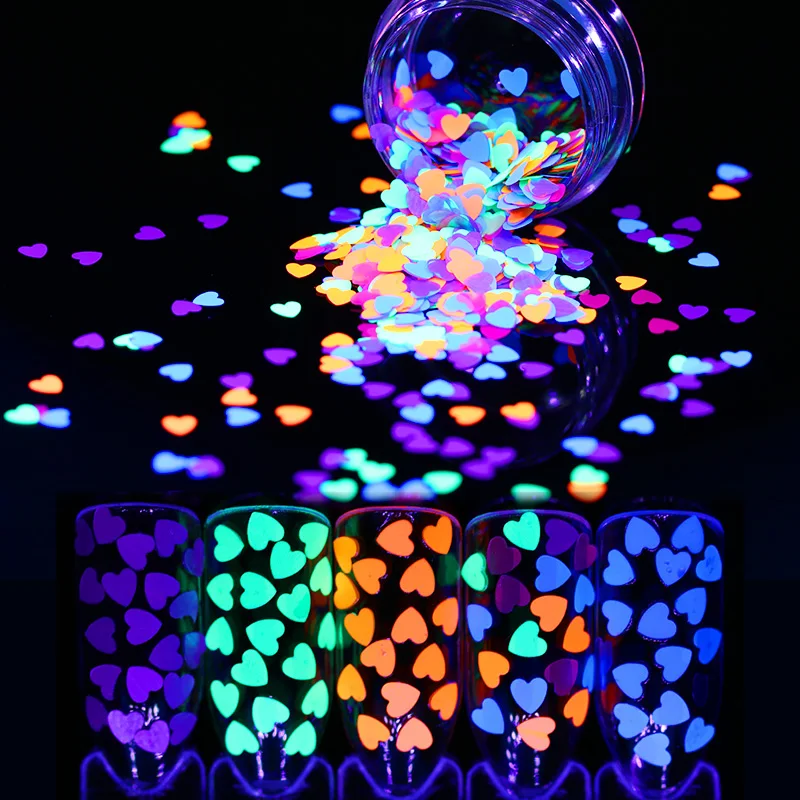 

1g Fluorescent Nail Sequins 4mm Ultra-thin Colorful Glitter Paillettes Heart Shape Nail Flakies Nail Paillette Use Top Coat